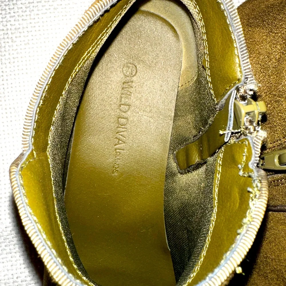 Olive green faux suede ankle booties